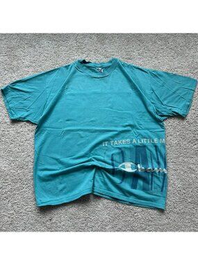 Vintage 90s Champion Big Print T-Shirt Turquoise Blue Athletic Logo